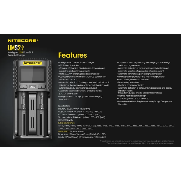 Nitecore UMS2 Intelligent 2 Bay Charger - Image 11