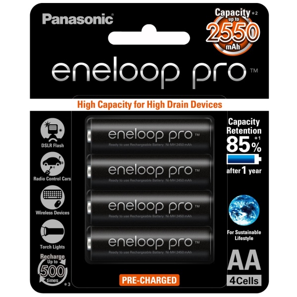 4 x Eneloop Pro Ni–MH Rechargeable AA Batteries