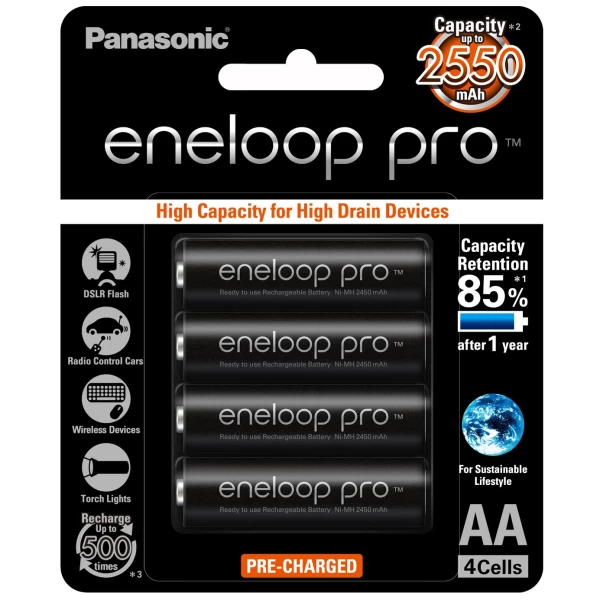 4 x Eneloop Pro Ni–MH Rechargeable AA Batteries