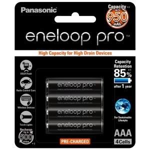 4 x Eneloop Pro Ni–MH Rechargeable AAA Batteries