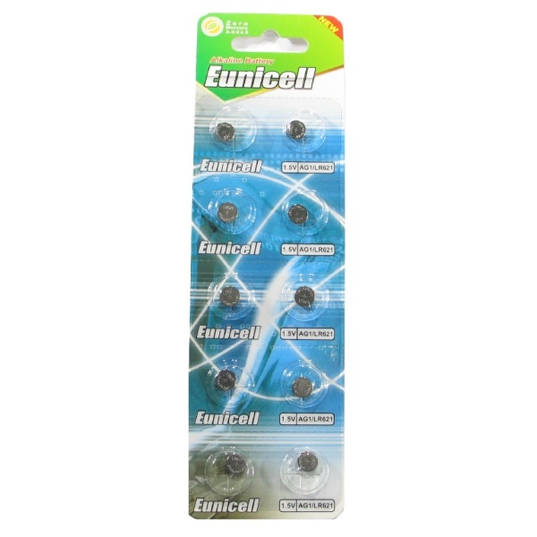10 x Eunicell AG1 / LR60 1.5V Alkaline Batteries