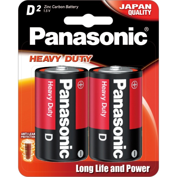 Panasonic Heavy Duty D / LR20 1.5V Carbon Zinc Battery 2 Pack